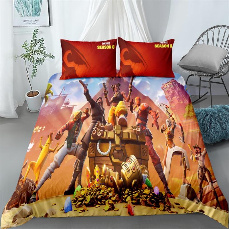 Ensemble de literie Fortnite Housse de couette Taie d'oreiller Décoration dessin animé de jeu Couvre-lit Housse de couette de chambre Ensemble de literie Cadeau de Noël pour enfants