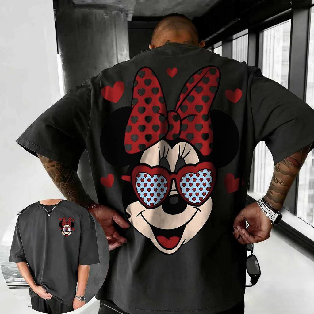 2026 Verano Disney Lindo Mickey Mouse Camiseta Estampada 100% Algodón Manga Corta Casual Holgada Transpirable Top Unisex