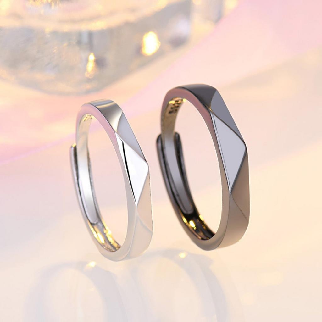 Black and White Rhombus Ring for Boys and Girls Couples Simple Pair Ring