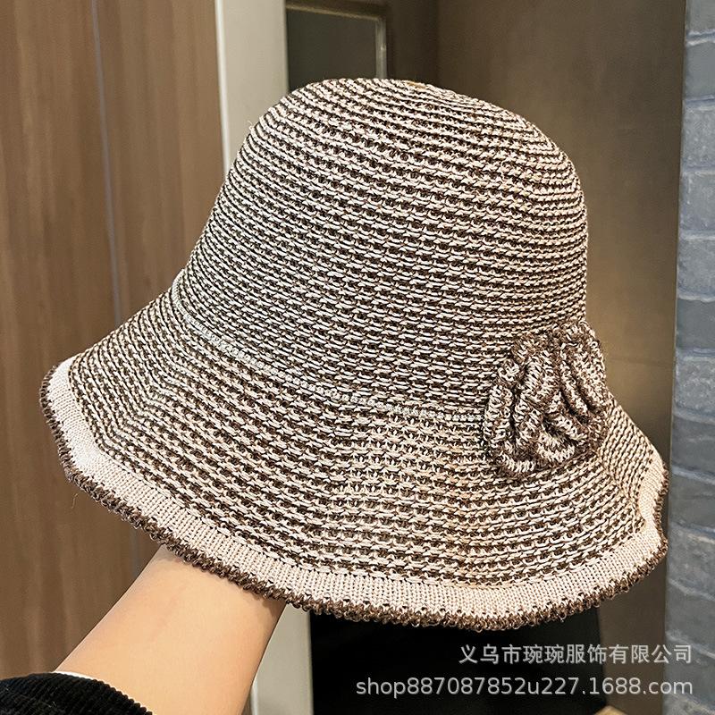 Summer crocheted flower knitted fisherman's hat children ruffle edge sun protection hat outdoor elegant travel sun hat
