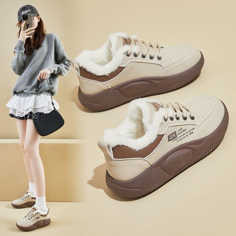 Women's Winter Warm Chunky Platform Sneakers Faux Fur Lining Walking Shoes Casual Comfortable Fleece Lined Non-Slip Lace-Up Tennis Sneakers for Women