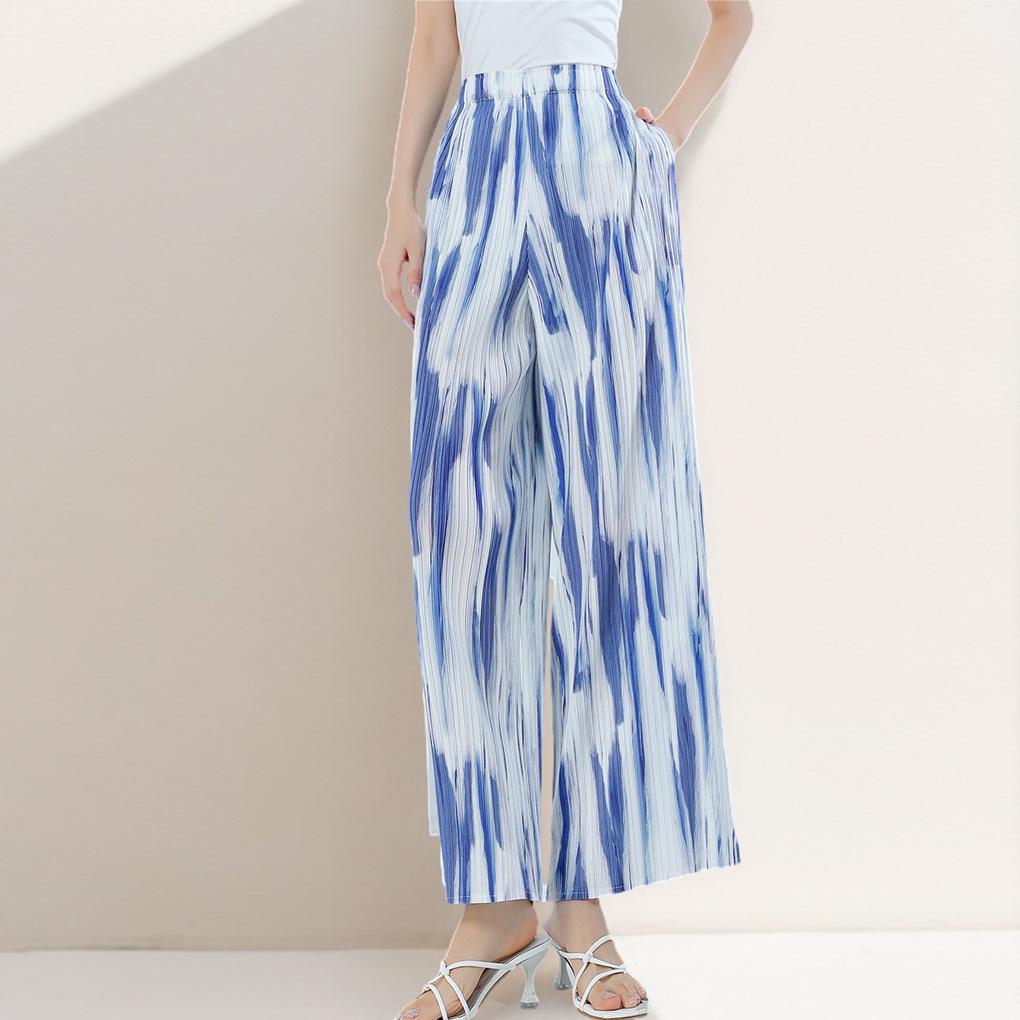 

Ink Wash Tie-Dye High-Waisted Pleated Wide-Leg Pants for Women One Size зелений