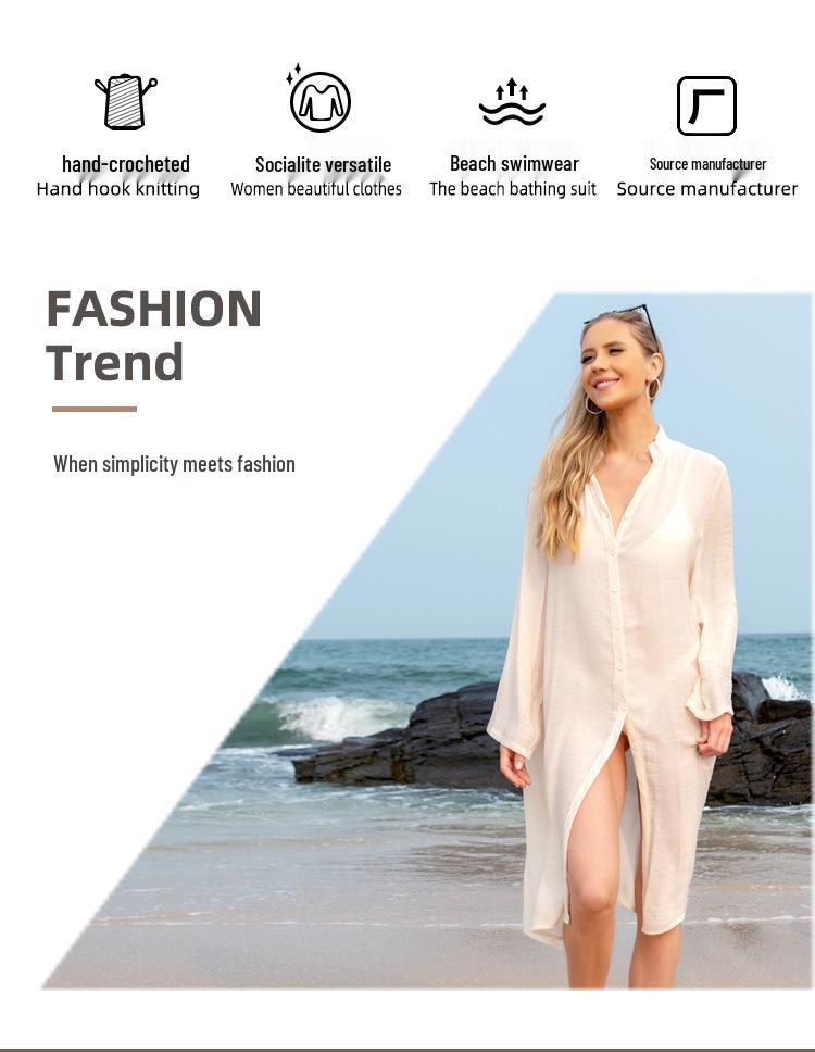 Plus Size European & American Beach Cover-Up Robe - Sexy Loose Shirt Style Long Dress for Women