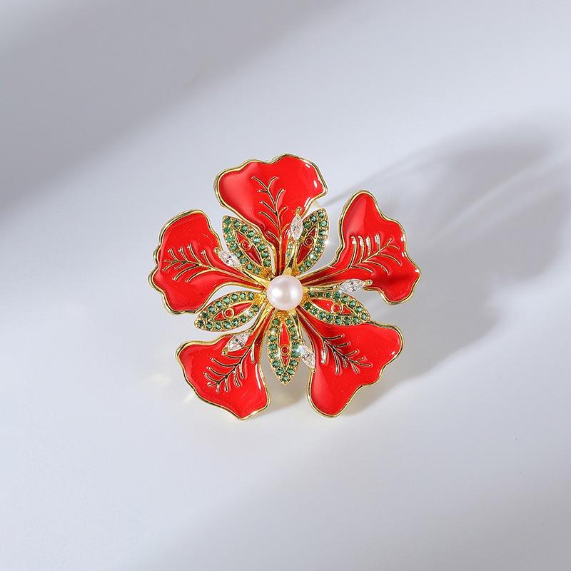 Vintage Enamel Phoenix Flower Brooch, Haute Couture Accessories Wedding Brooch Freshwater Pearl Pin