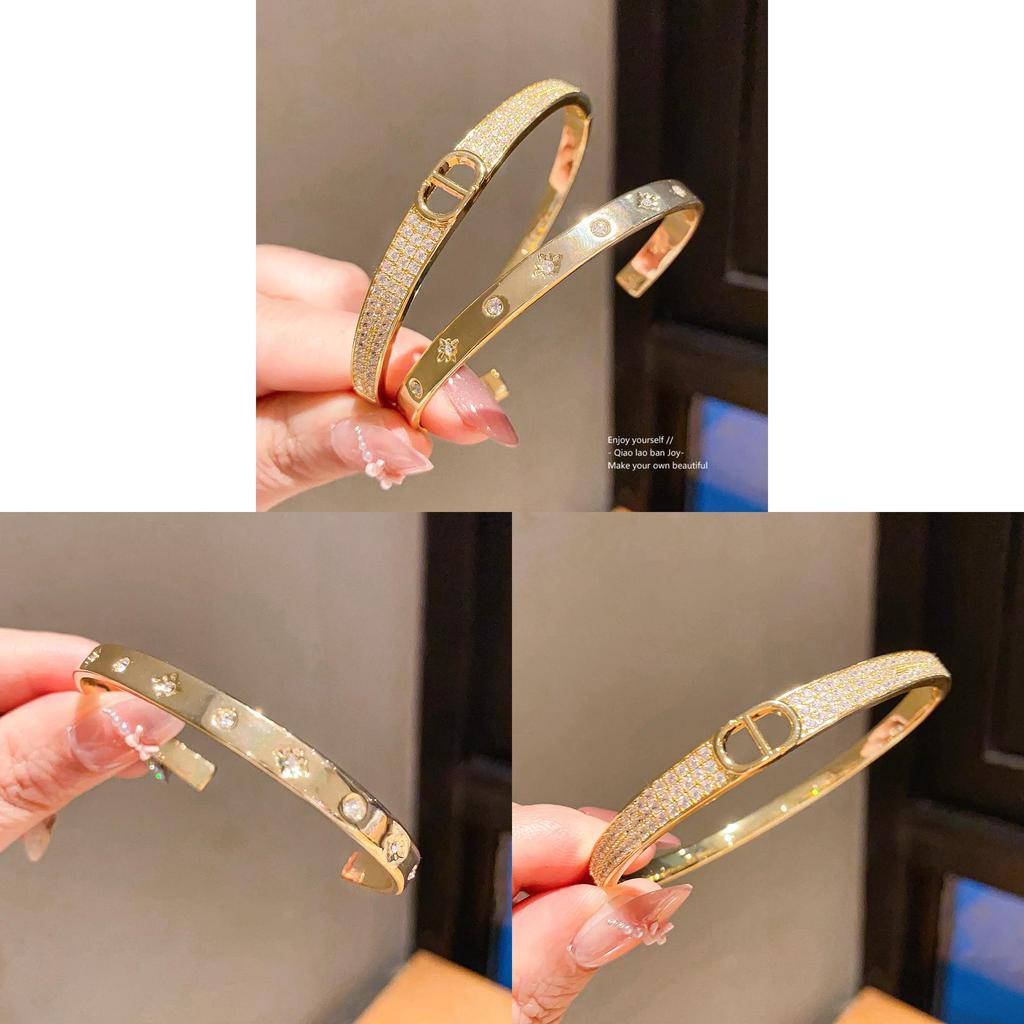 Geometric Zircon Crystal Bangle Bracelet With 18k Gold Plating For Women