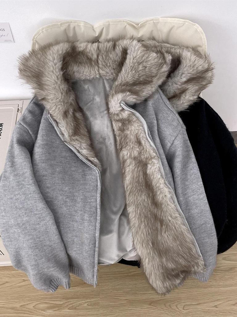 Zuoshan Diao Men's Heavyweight American-Style Cotton Jacket with Fur Collar, Winter Hooded Outerwear, Plus Velvet Thick Sweater.