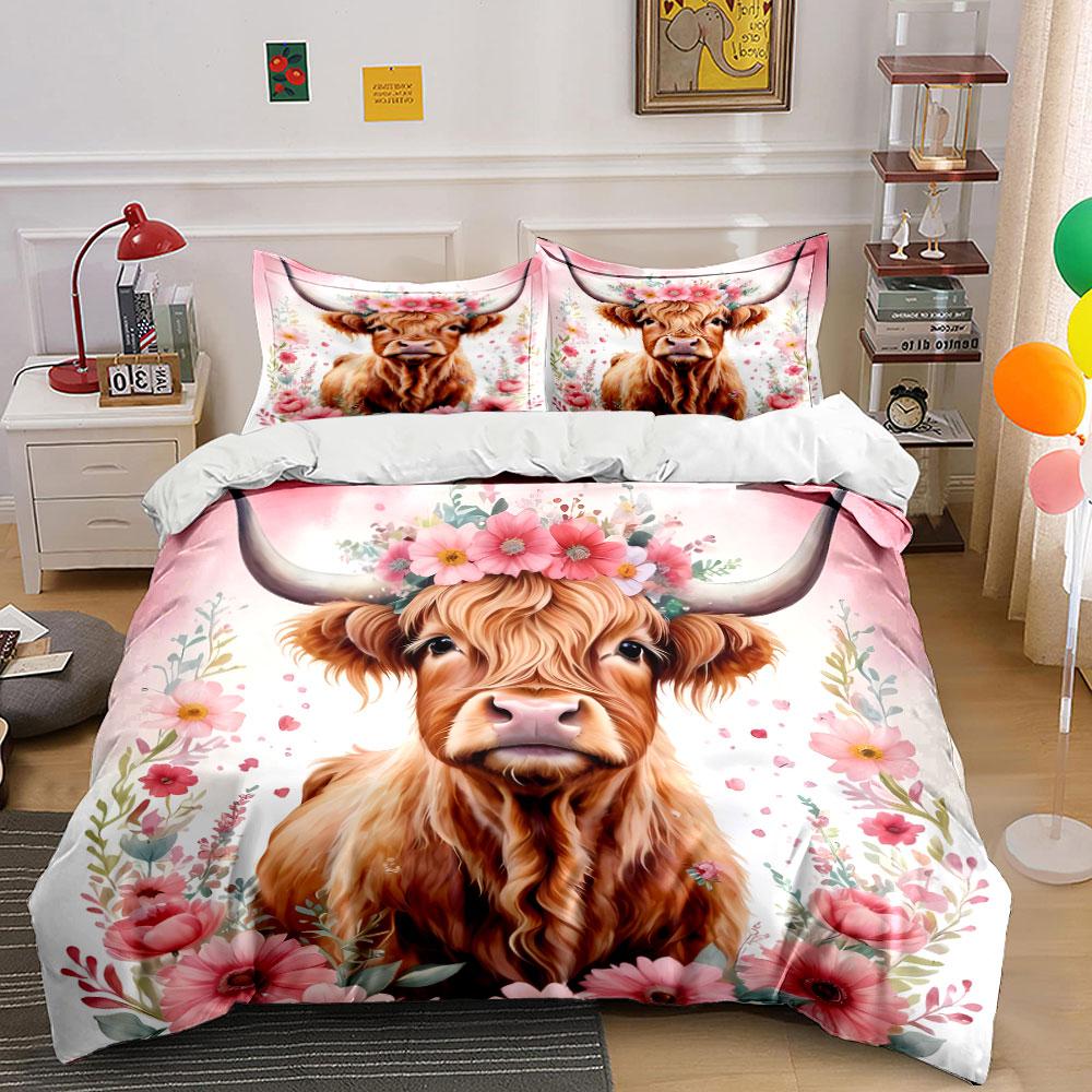 Floral Bull 3-Piece Set Decor Multiple Sizes Kid'S And Adults' Bedroom Exquisite 3Pc Bedding Set, Gift