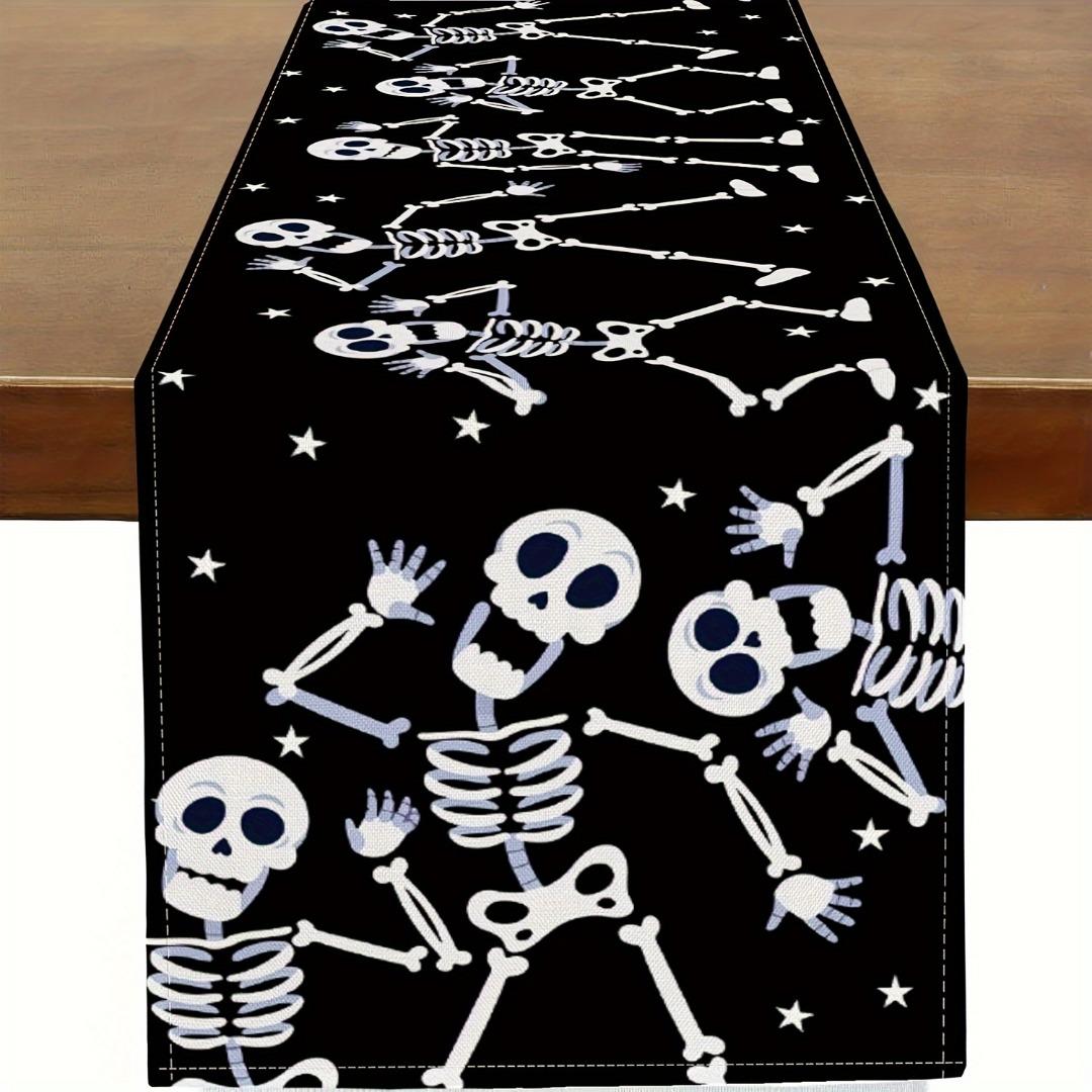 

1pc Black Halloween Table Runner Skeleton Dance Print Table Runner Waterproof Durable Tablecloth for Halloween Party Decoration 33x183cm