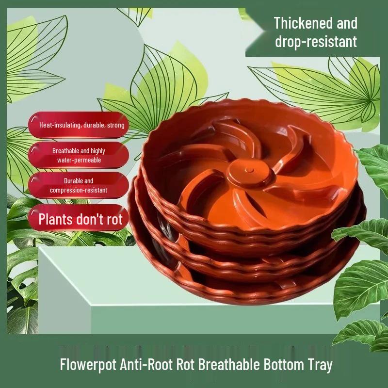 Anti-Root Rot Grooved Plastic Pot Tray with Thick Wavy Edge