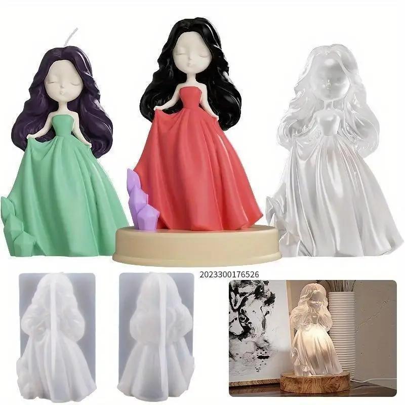 DIY Stereoscopic Princess Epoxy Mold Cute Girl Soap Making Sculpture and Figurines Silicone Mould Plaster Body Candle Art