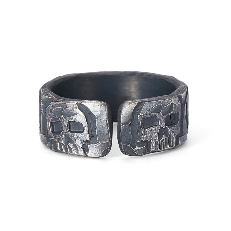 Hand Forged Skull Ring Men Women Adjustable Vintage Gothic Bone Design Unisex Statement