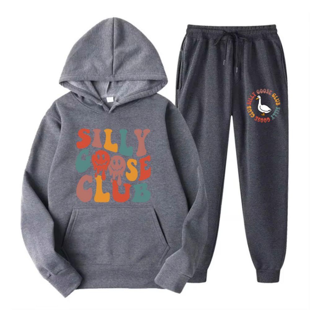 Two Piece Set Street Womens Hoodie Pants Loose Warm Soft Pullover Silly Goose Club Letter Printing Streetwear Clothing
