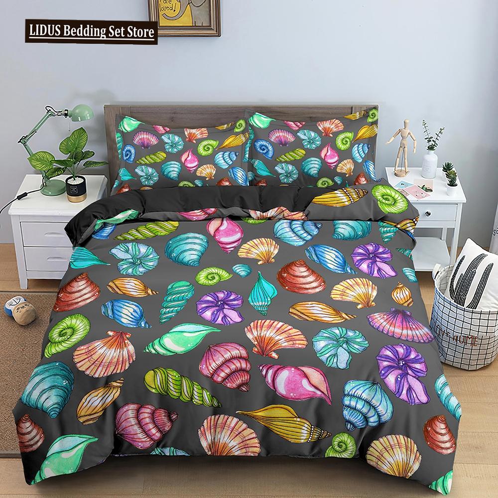 Комплект пододеяльника Ракушка Морская звезда Краб Морские животные Каваи Полиэстер Чехол для одеяла Для детей Мальчиков Девочек Постельное белье Комплект Кинг Полный размер