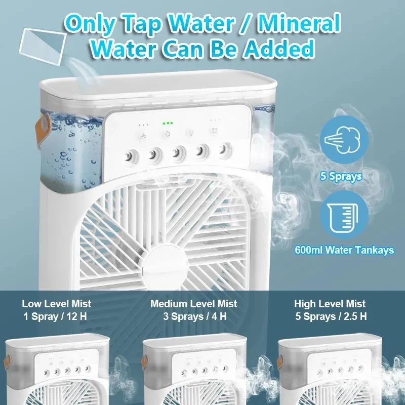 Humidificador Portátil 3 En 1 Ventilador Acondicionador de Aire Hogar Enfriador Pequeño Hidroenfriamiento Ajuste de Aire Ventiladores de 3 Velocidades para Hogar Oficina