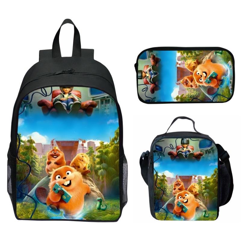 Hoppers Biber Metamorphose Druck 3-teiliges Set Schulrucksack Brottasche Federmäppchen Cartoon Schüler Set