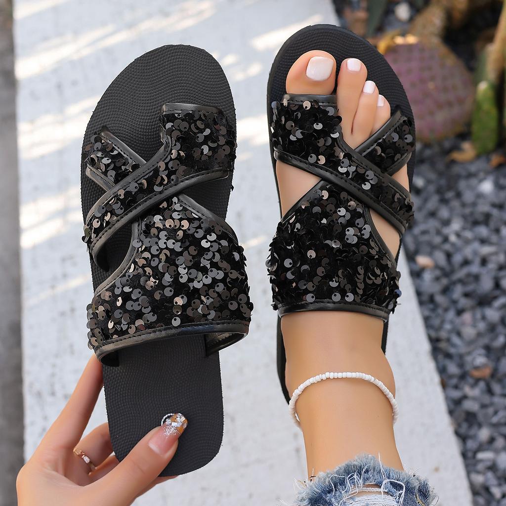 Fashion Women Flip Flops Casual Sequins Anti-Slip Slippers Women Platform Sandals Beach Open Toe Slippers 2024 Summer New Slides Women
