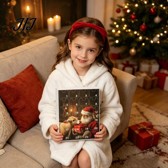 Christmas Tree Pendant Decoration Set Advent Calendar, 24 Day Countdown Box with Highland Cow Creative Souvenir for Family Acrylic Pendants,