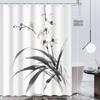 1Pc Elegant Orchid Shower Curtain - 72X72", Asian Ink Wash Design, Waterproof, For Home & Hotel Bathrooms