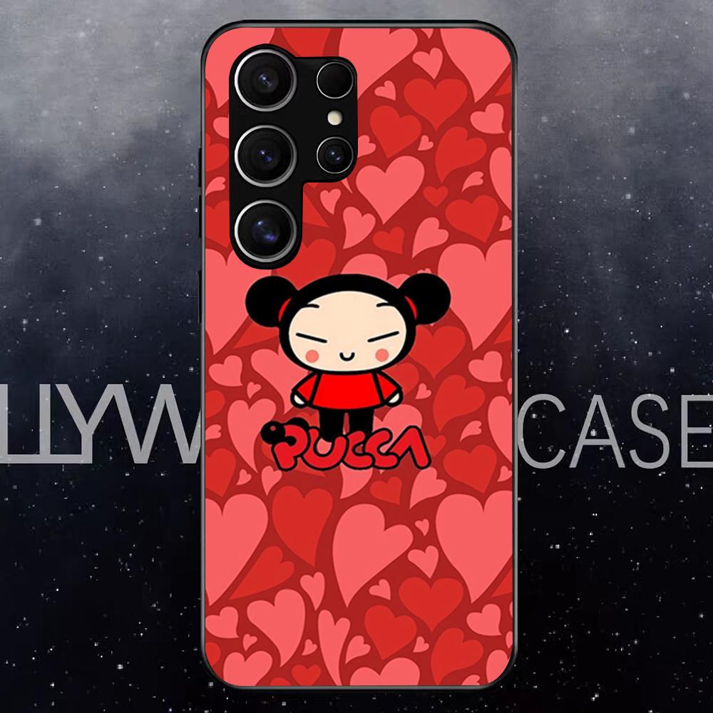 Pucca-A G-Garu Cartoon Phone Case For Samsung S25 Edge Ultra S23 S22 S21 S20 Ultra Plus S24 Fe A54 A53 A25 Glass Cover