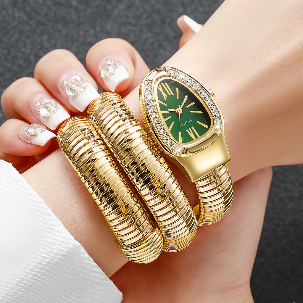 Fashion Women Snake Shape Quartz Watches Luxury Rhinestone Roma Dial Wristwatch Girls Clock Reloj Mujer