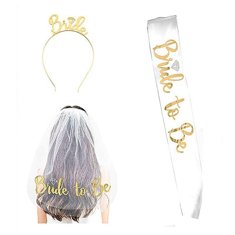 European And American Wedding Party Bride Crown Headband Shoulder Strap Veil Set Wedding Veil Wedding Dress Decoration