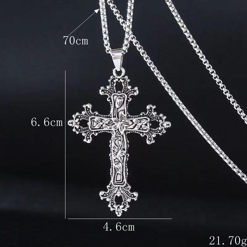 Vintage Hip Hop Sweater Chain Necklace: Flaming Cross Pendant Unisex.