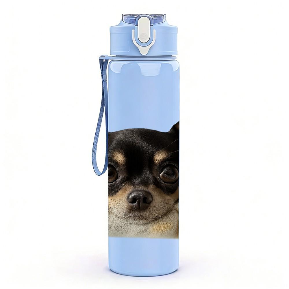 1PC Chihuahua Dog Dark Tone Art 750ml Color Plastic Sports Water Bottle Leakproof Flip Straw Lid Suitable for Sports Office Home Use