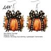 Autumn Pumpkin Earrings 1 Pair for Women, Acrylic Dangle Drop Retro Plaid Bow with Bow, Halloween Fall Jewelry Holiday Party Theme