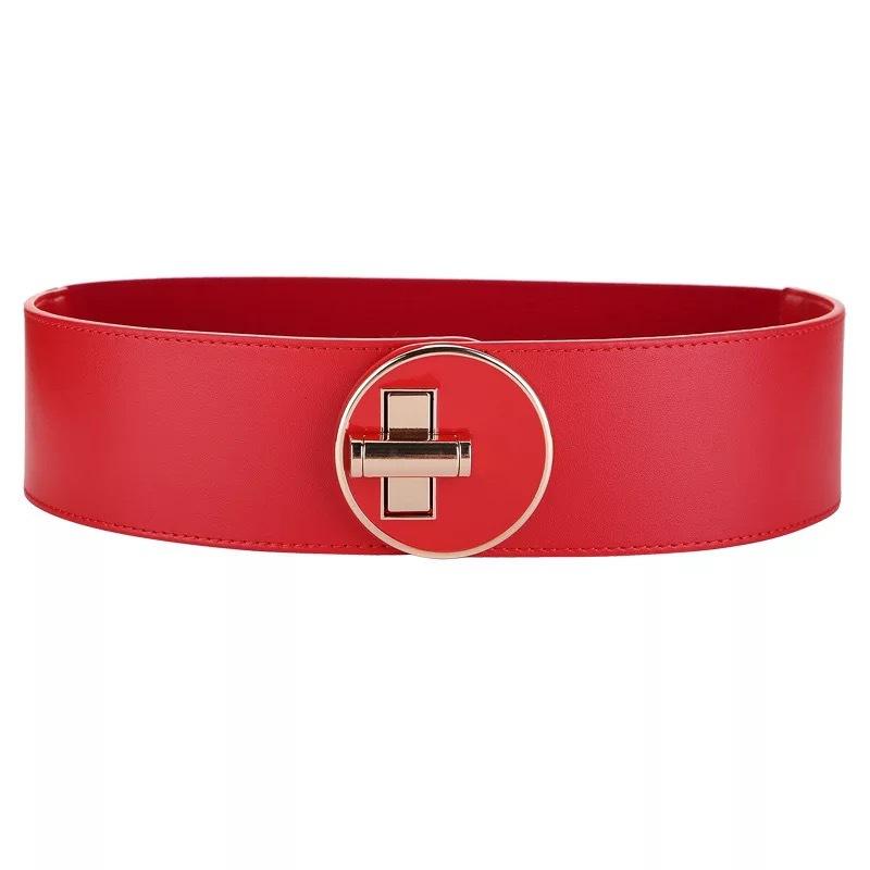 

Elastic genuine leather wide belt, painted buckle decorative coat wide belt, first-layer cowhide women s girdle красный