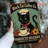 Vintage Black Cat Coffee Tin Sign Retro Metal Wall Art 8x12 Rustic Home Decor