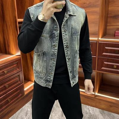 Trendy Heren Vest van Amerikaans Gewassen Denim - Casual Gedeukt Mouwloos Jack