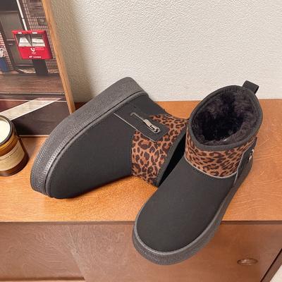 Schneestiefel 22 neuer Herbst und Winter Samt verdickt Fell integrierte Plateau Brot Schuhe Leopardenmuster Große Baumwollschuhe