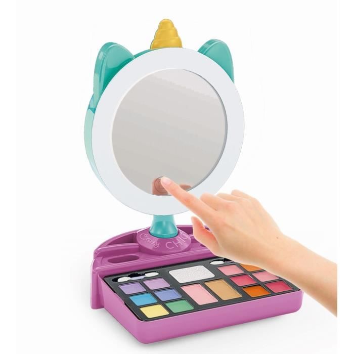 CLEMENTONI - Miroir de maquillage licorne - Anneau lumineux - Maquillage et accesoires cheveux et ongles - Dès 7ans