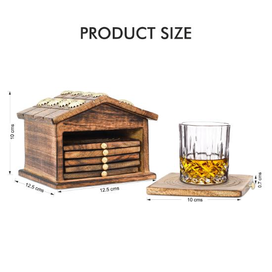 Divit Coasters Wooden for Drinks, Eco-Friendly, Absorbent, Antique Look Handcrafted Coasters (Hut)