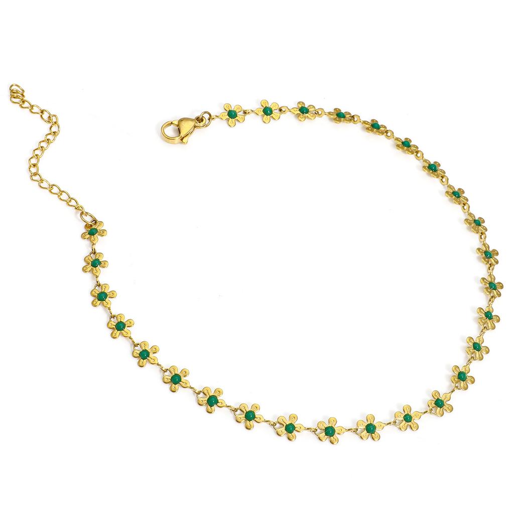 1 Piece Colorful Enamel Flower Anklet For Women Stainless Steel Chain Anklet Bracelet Summer Beach Foot Leg Jewelry Gift 25cm