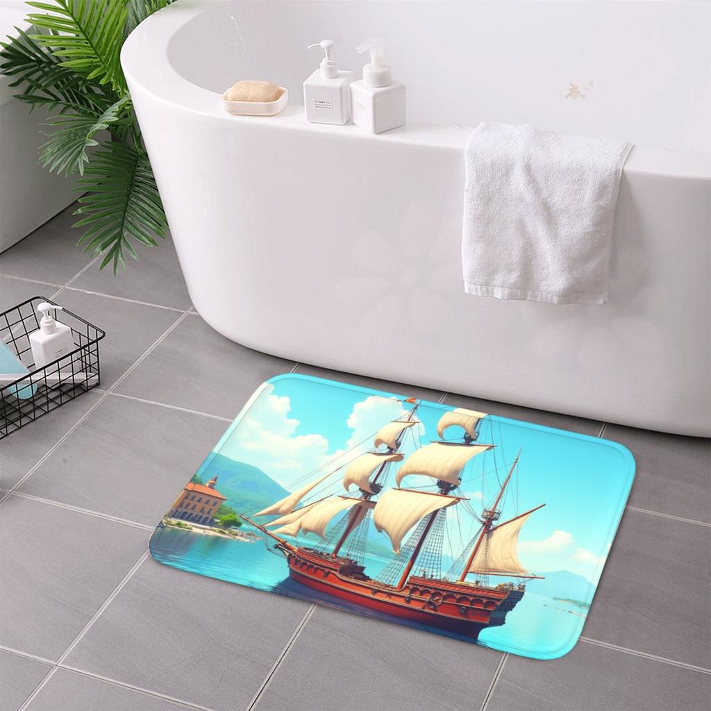 1PC Boat pattern Kitchen Rug Non-Slip Door Mat Pop design Bathroom Rug Bath Mat Carpet for Home Sink Laundry Decoreeree