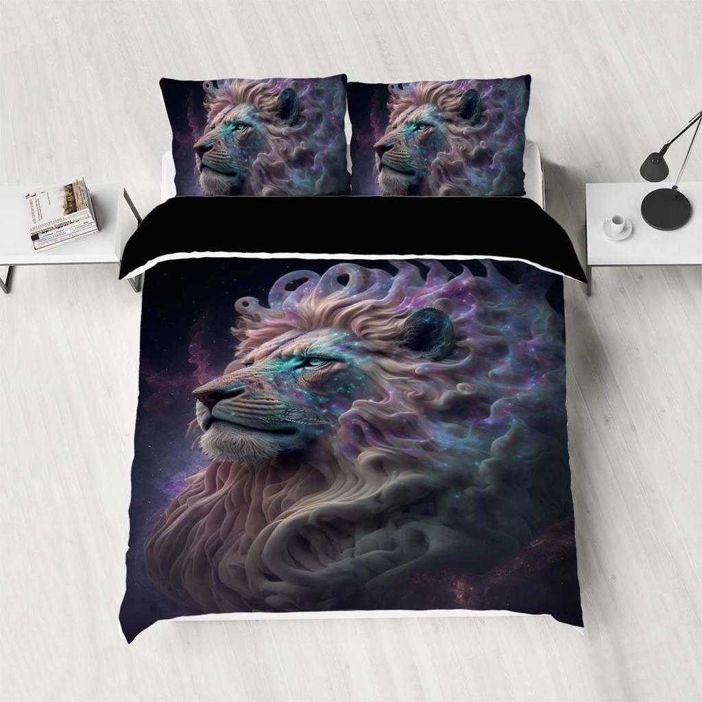 3D Digital Star Lion Polyester Three-Piece Quilt Cover Bedding Quilt Cover Pillowcase