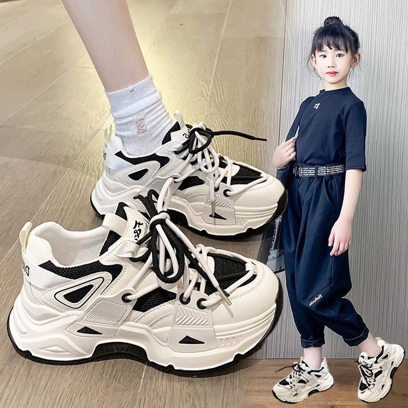 Girls' Sports Shoes New Summer Children's Shoes Medium and Older Children's Shoes Spring and Autumn Little Girl Breathable Mesh Shoes