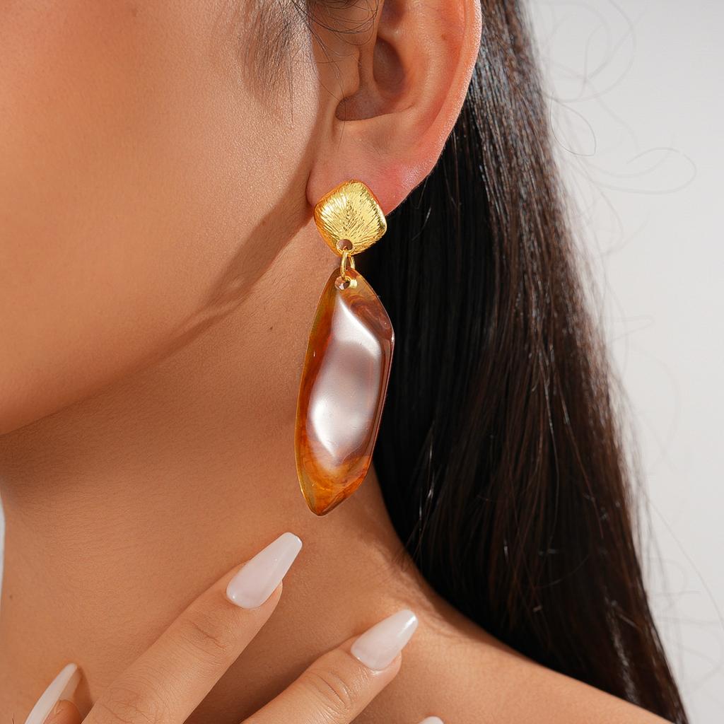 Resin Irregular Geometric Silver Needle Earrings Autumn and Winter Fashion Maillard Earrings