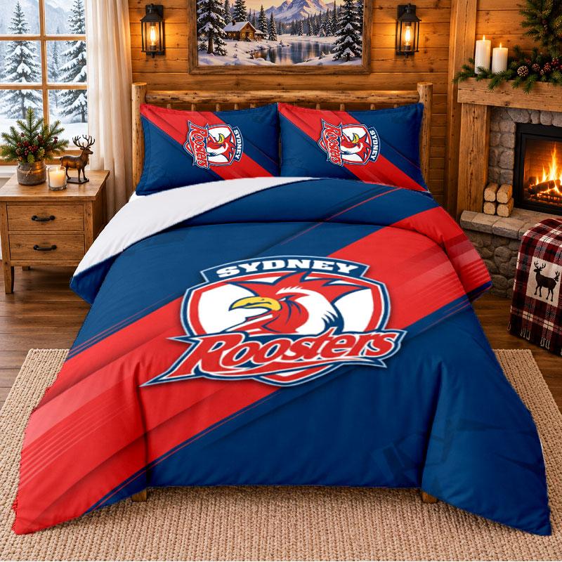Gedrucktes 3-teiliges Bettwäsche-Set Sydney Roosters Muster Bettlaken Kissenbezug Für Schlafzimmerdekoration