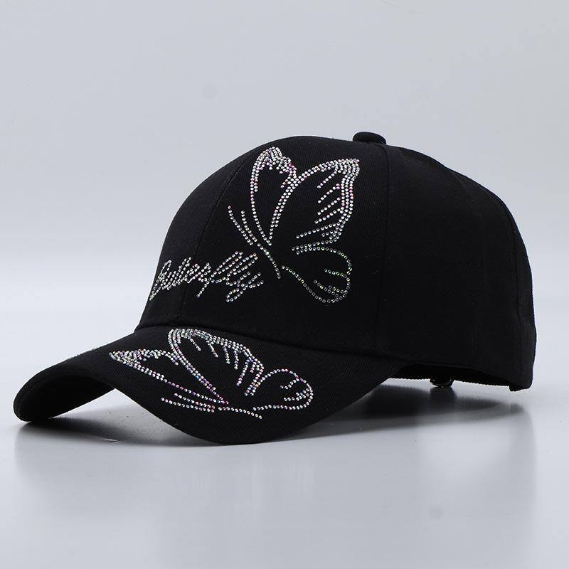 Women s diamond-studded baseball cap - pure cotton sun visor with butterfly, bamboo leaf, and rhinestone accents adjustable