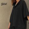 Comfortable Polyester Outfit Women's Two-Piece Oversized 3/4 Sleeve Pullover Top And Autumn Fashion Set Wide Leg Pants Fall Casual Loose Lounge