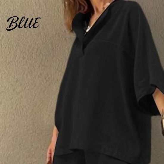 Comfortable Polyester Outfit Women's Two-Piece Oversized 3/4 Sleeve Pullover Top And Autumn Fashion Set Wide Leg Pants Fall Casual Loose Lounge