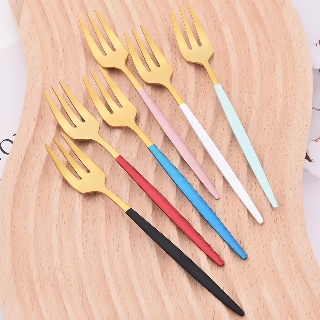 6Pcs Pink Gold Dinnerware Set Stainless Steel Small Fork Cutlery Cake Fork Fruit Fork Dessert Fork Flatware Kitchen Accessory