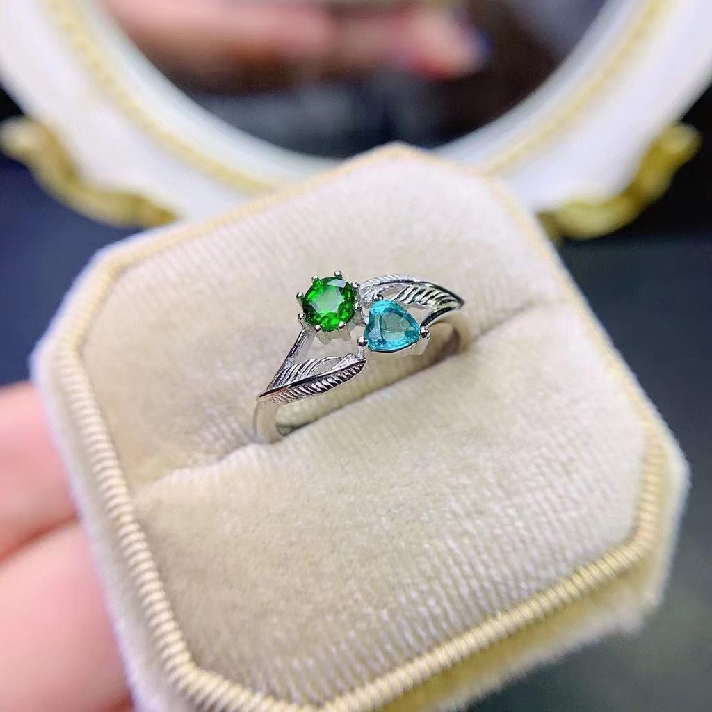 BELLA BOX Retro Feather Imitation Natural Tourmaline Inlaid Blue-green Zircon Ring Suitable For Women's Daily Party Fashion Jewelry