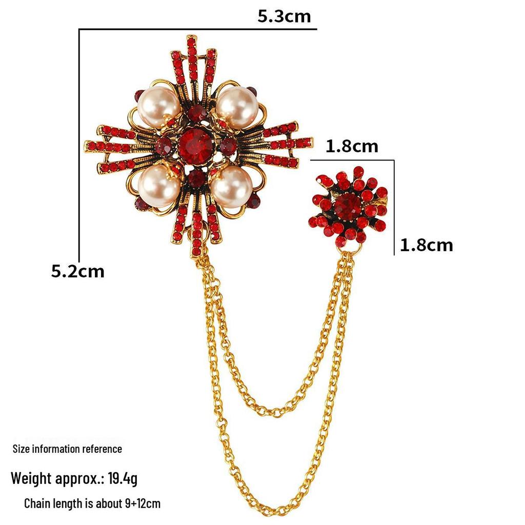 Baroque Rhinestone Pearl Corsage Necklace Brooch - Retro British Court Suit Accessory