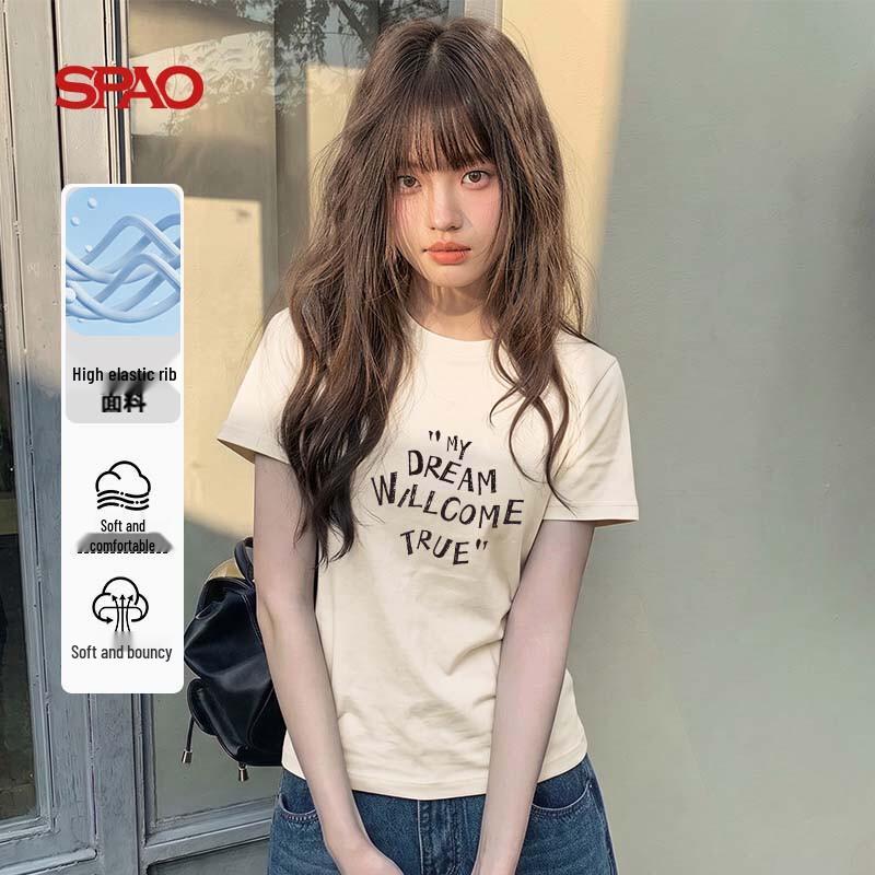 SPAO Women s Handwritten English Print Slim Fit T-shirt L