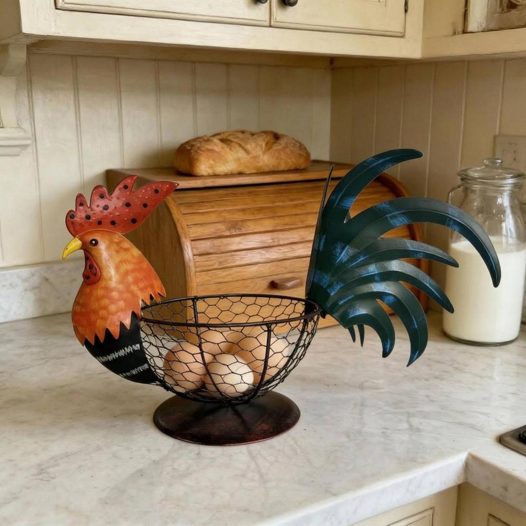 Cesto di Filo Gallo Decorativo Ornamentale Uovo Dipinto