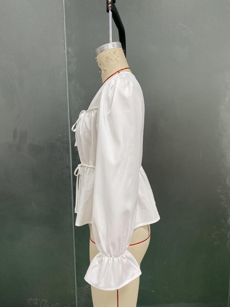 Autumn Women's European-American Style Long Sleeve Tie-Up Blouse Cardigan