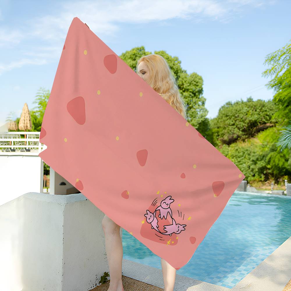 My F-Friend Pink Rabbit Funny Anime Beach Towel Colorful Bath Towels For Girl Microfiber Quick Dry Custom Sand Free Beach